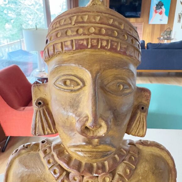 Mayan Aztec Pre Columbian Terracotta Statue Figure Seated Offering Bowl 16x10x8” - Picture 13 of 13